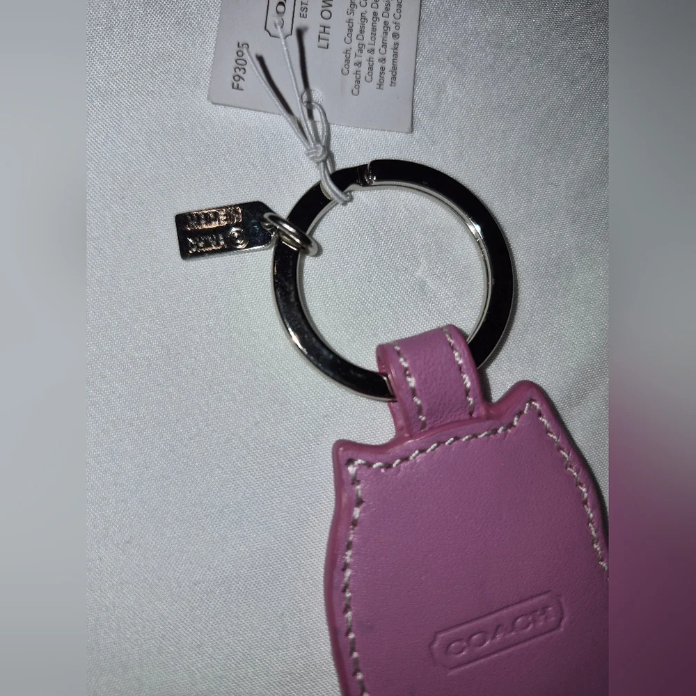 Coach Pink Leather Owl Keychain NWT
